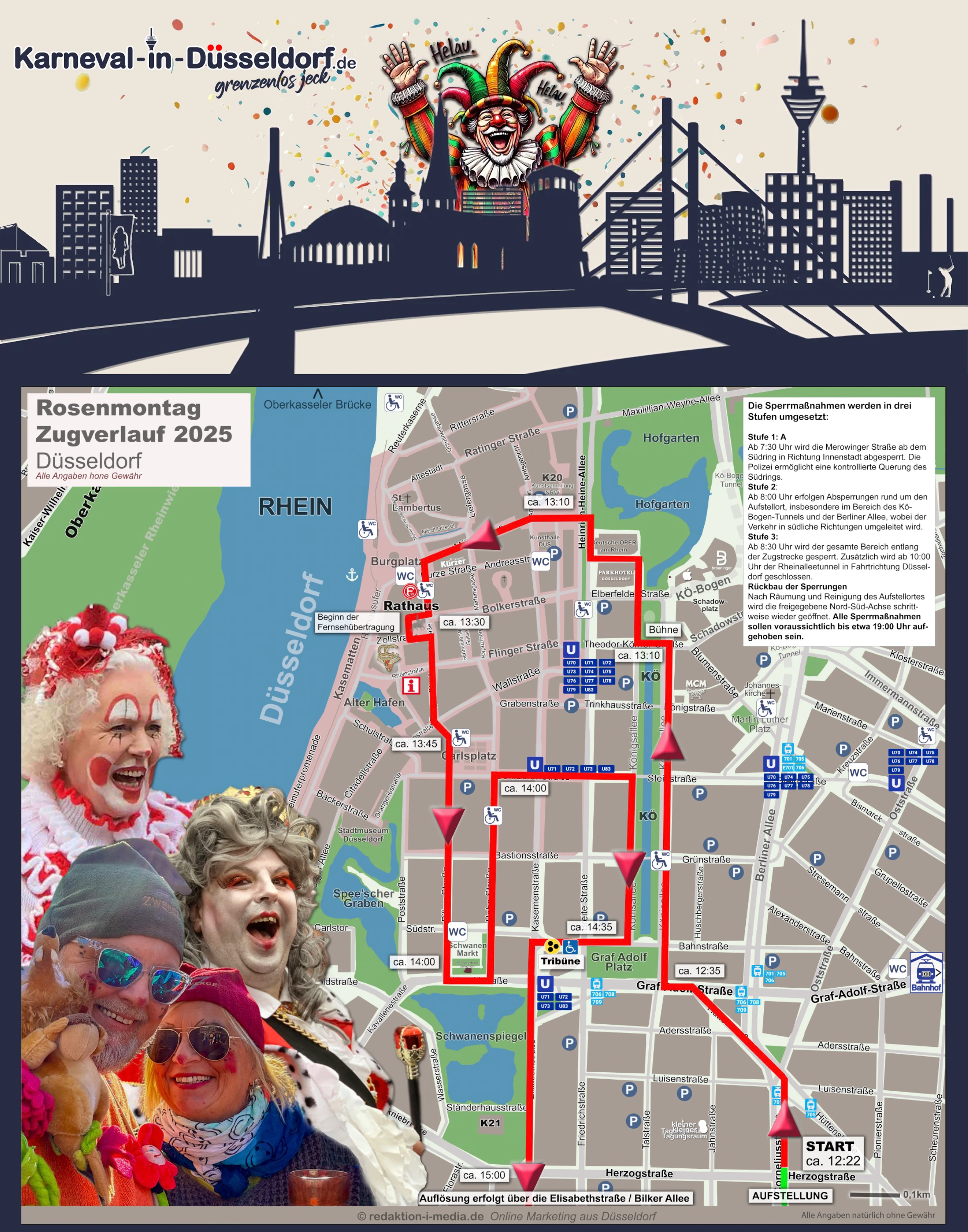 Zugweg Rosenmontag durch Düsseldorf 2026
